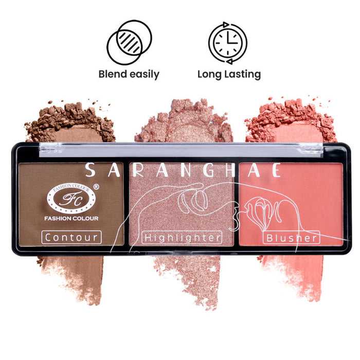 FASHION COLOUR Saranghae 3 In 1 Contour Highlighter Blusher Palette