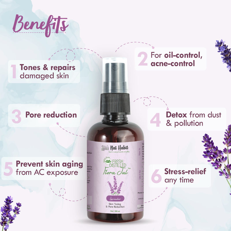 Nat Habit 100% Pure Lavender Jal - Toner & Face Mist for Pore Reduction, Acne Control & Hydration
