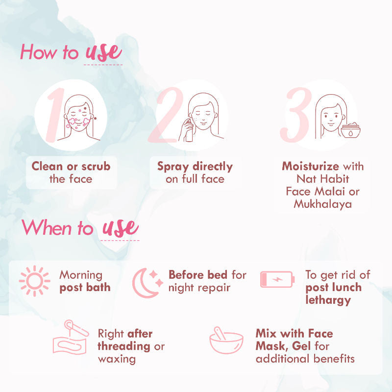 Nat Habit Gulab Jal 100% Pure Rose Water, Face Mist (Toner) for Pore Tightening, Acne & Hydration