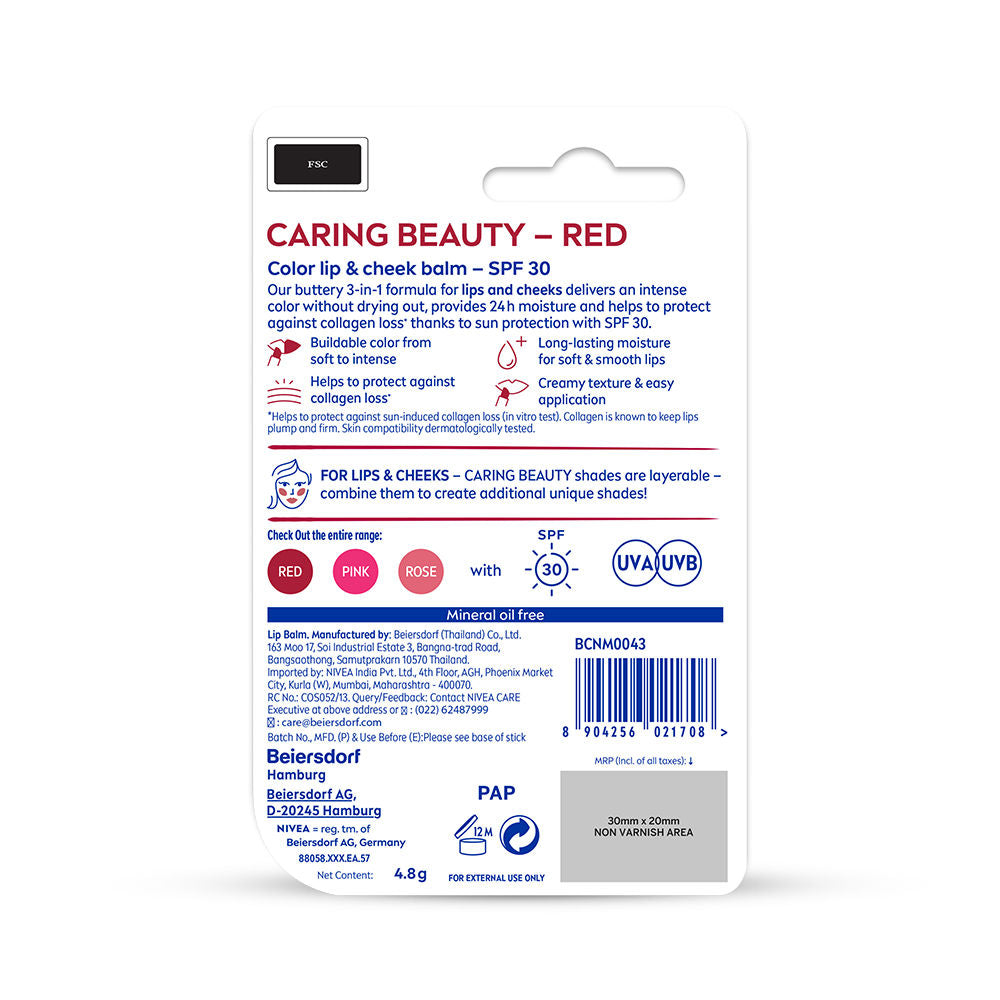 Nivea Lip Caring Beauty Red Lip Balm With SPF 30