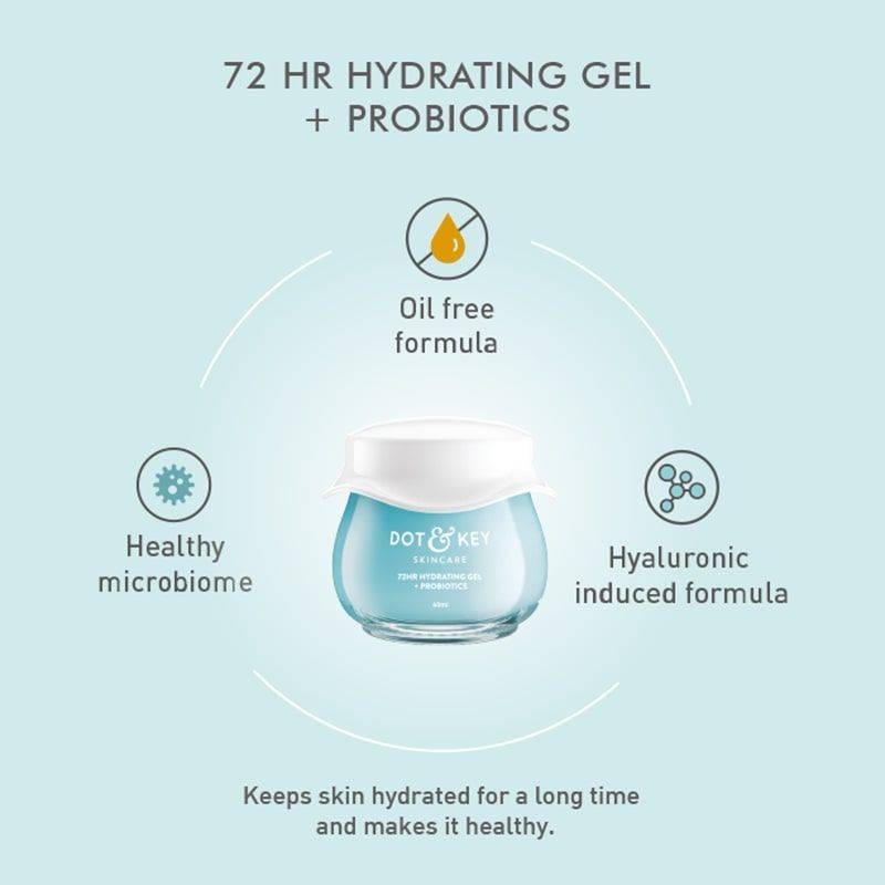 Dot & Key 72HR Hydrating Gel Moisturizer + Probiotics, 5 Ceramides & Hyaluronic, Oil-Free Water Gel