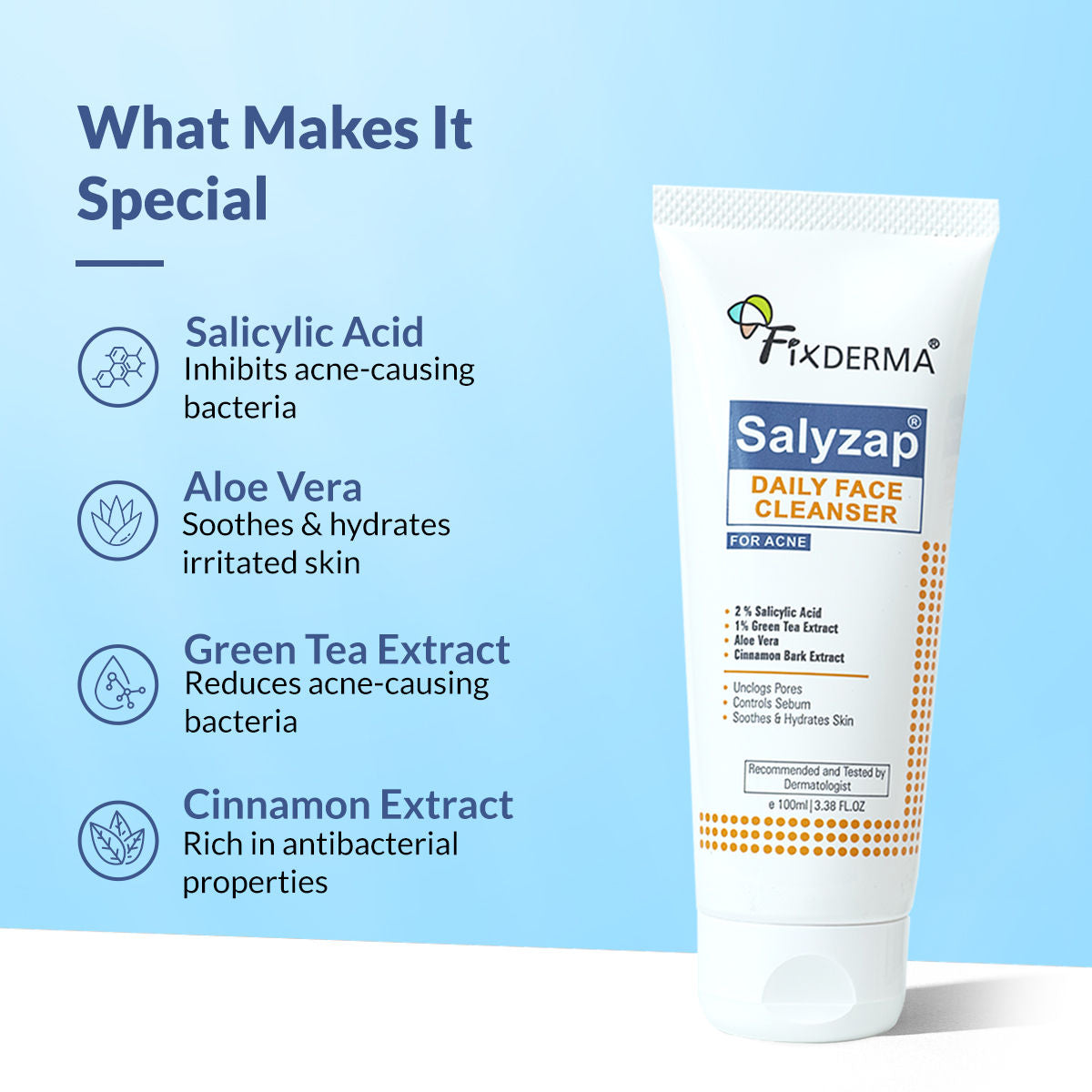 Fixderma Salyzap 2% Salicylic Acid Face Wash for Oily Skin, Sulphate Free