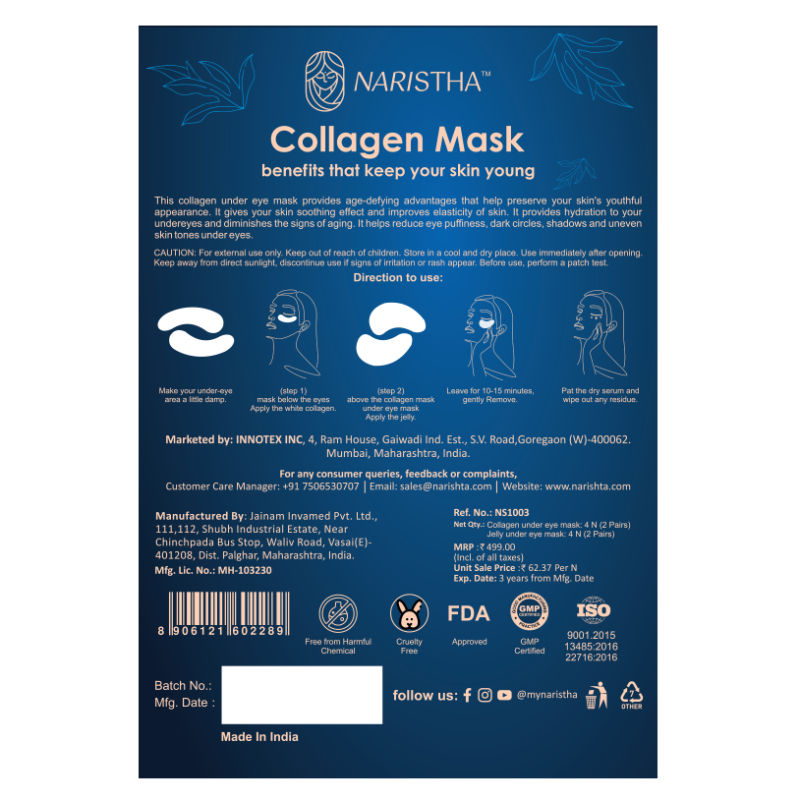 NARISTHA Collagen Foam Under Eye Mask - Pack of 1