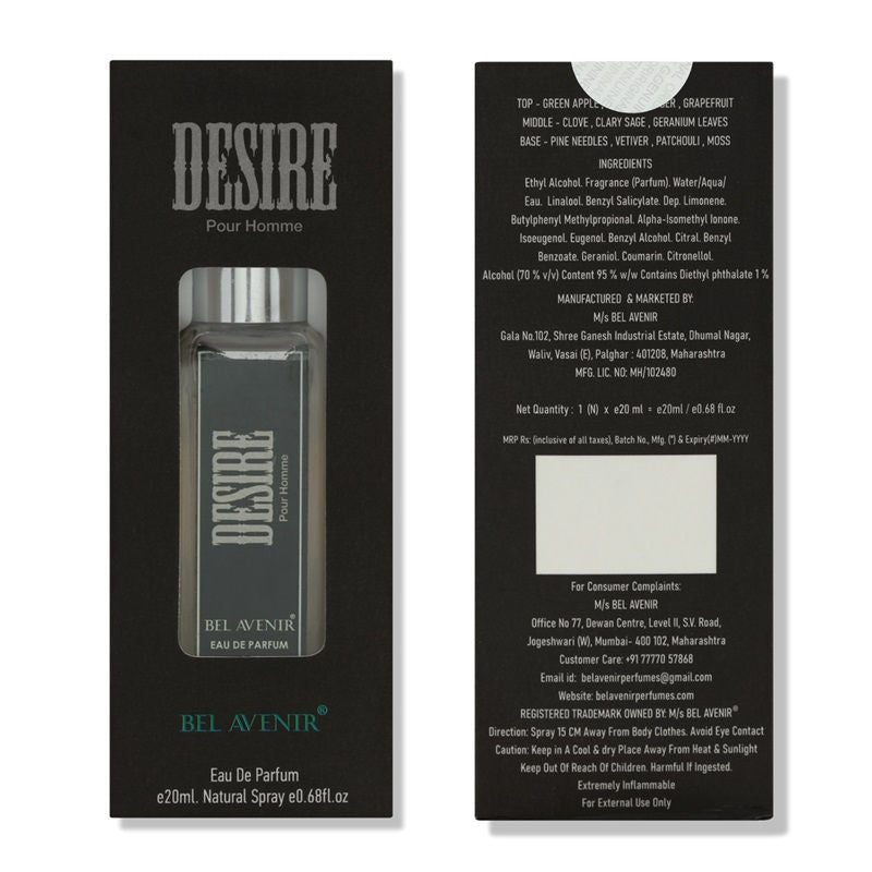 BEL AVENIR Desire Luxury Longlasting Eau De Parfum For Mens