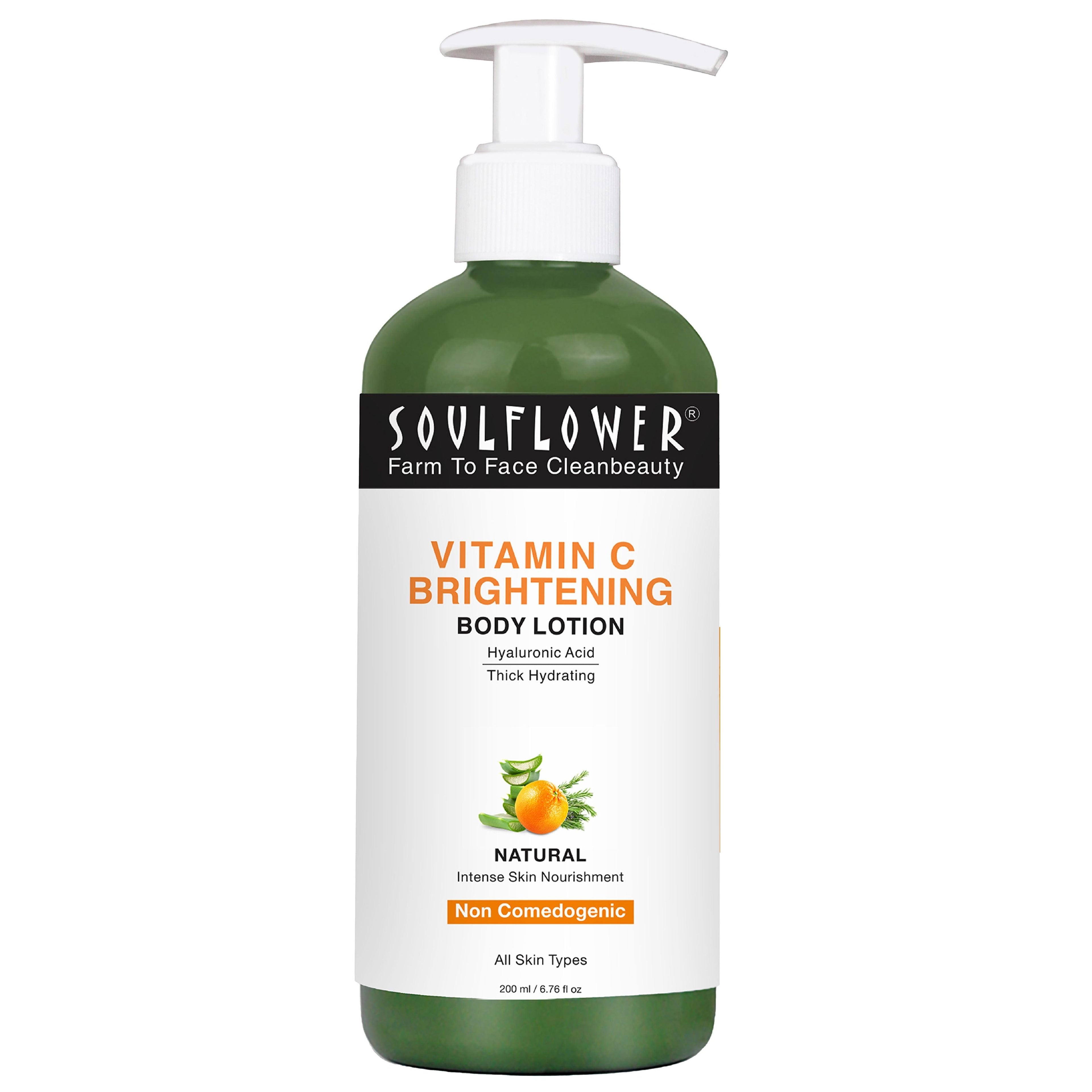 Soulflower Vitamin C Brightening Body Lotion, Hyaluronic Acid, Hydration, Light Weight & Non Sticky