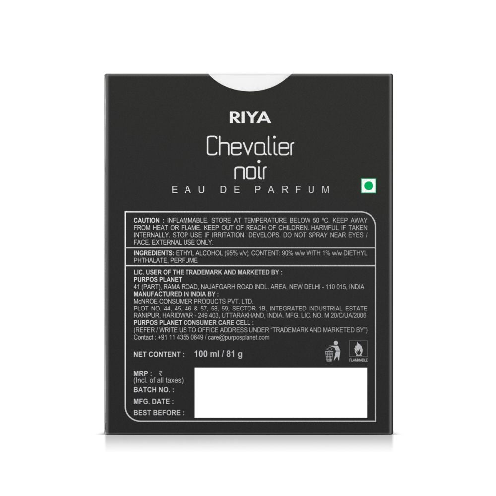 RIYA Chevalier Noir for Men EDP Spray Green, Musk, Mossy Dark Power Fragrance Long Lasting Perfume