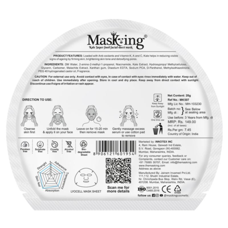 Masking Superfood Kale Facial Sheet Mask