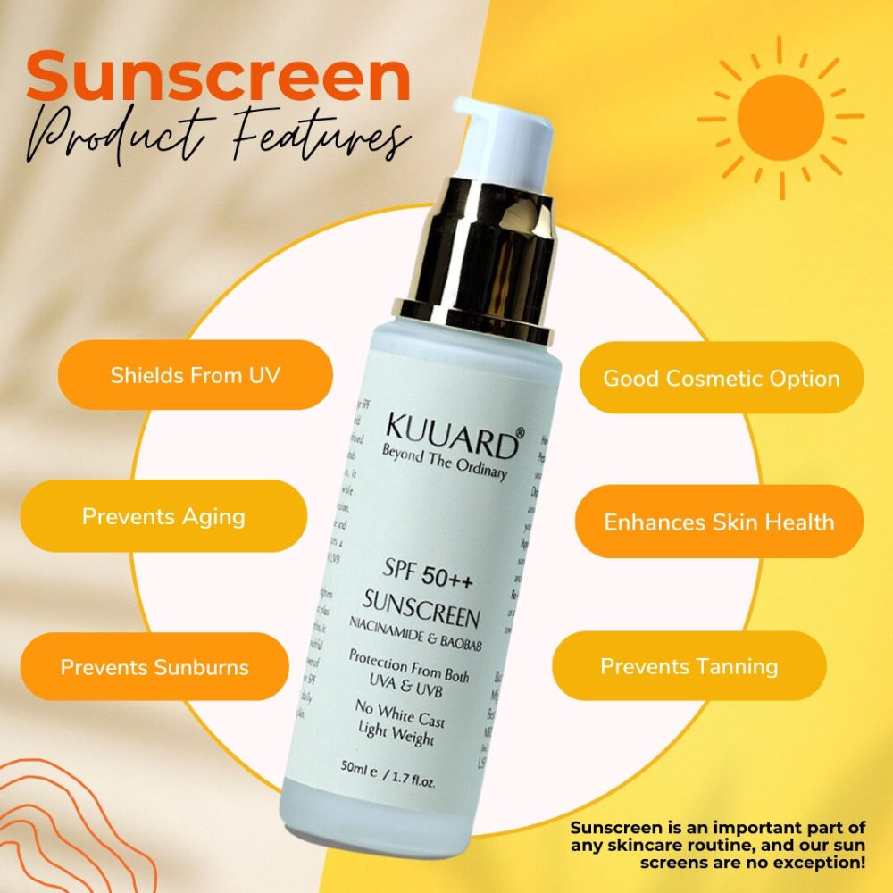 KUUARD Niacinamide Sunscreen SPF 50 PA++++ - Non-Sticky, Oil Control with Baobab