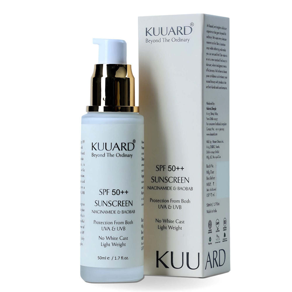 KUUARD Niacinamide Sunscreen SPF 50 PA++++ - Non-Sticky, Oil Control with Baobab