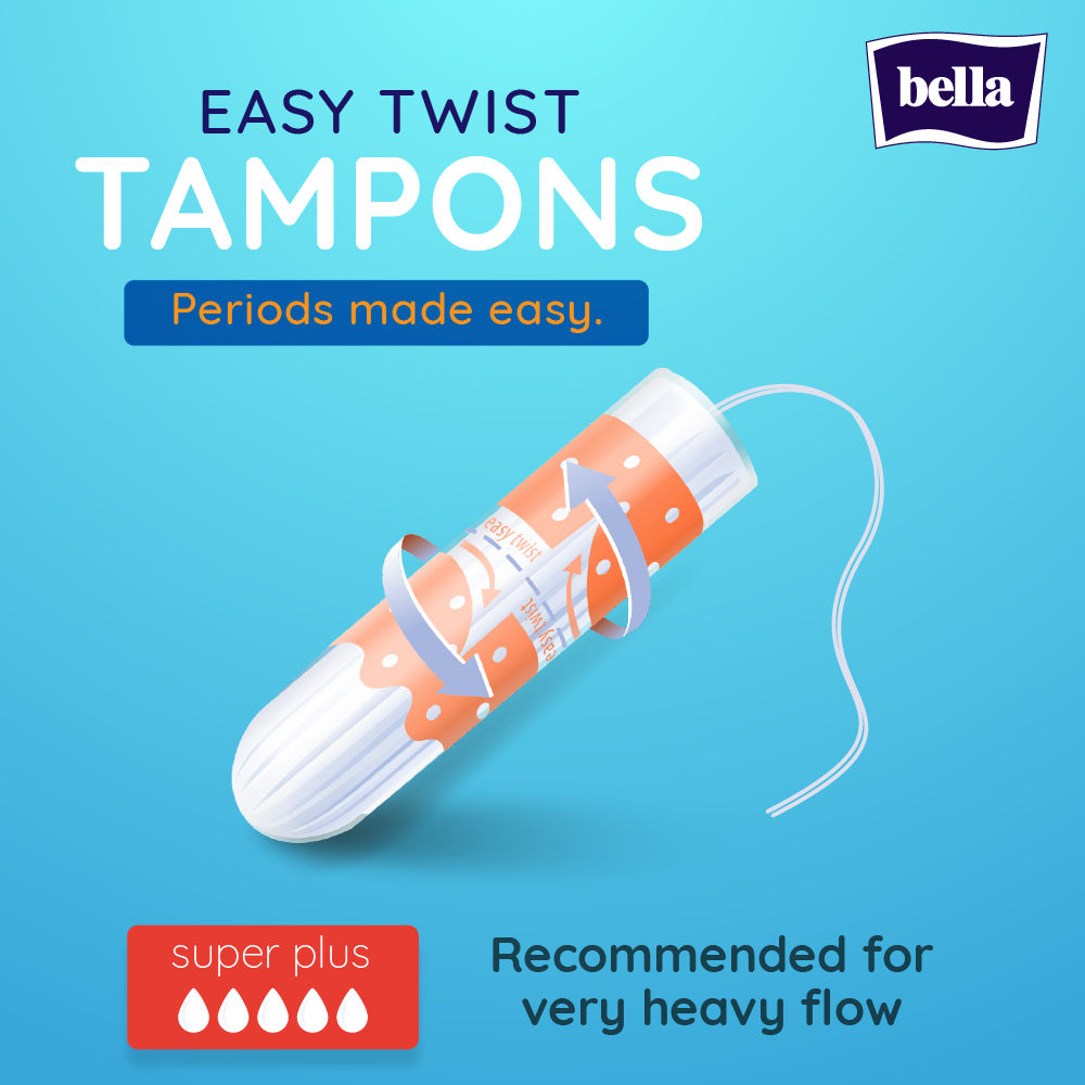 Bella Tampo Super Plus Easy Twist Tampons for Women - High Absorption, Leakproof, Comfort Fit for Very Heavy Flow (16 Pcs)