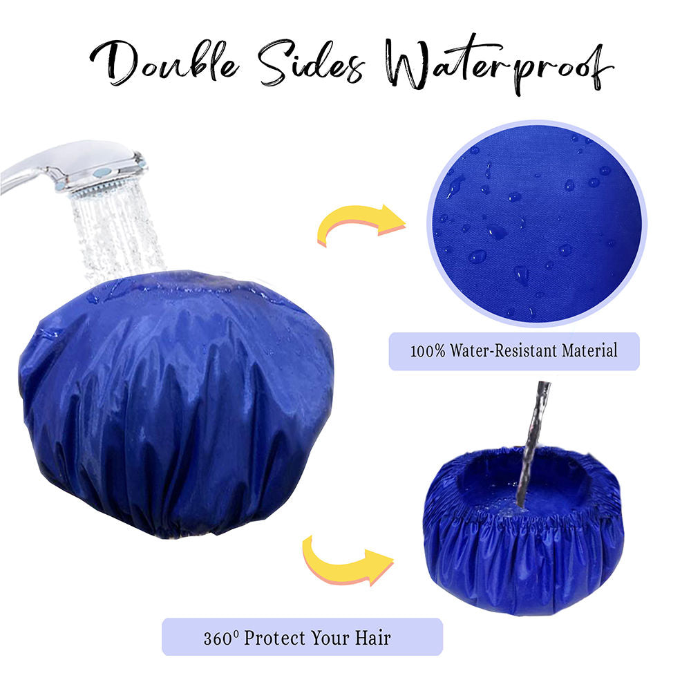 BodyHerbals Reusable Shower Caps For Women & Men 100% Water Proof, Blue And Pink