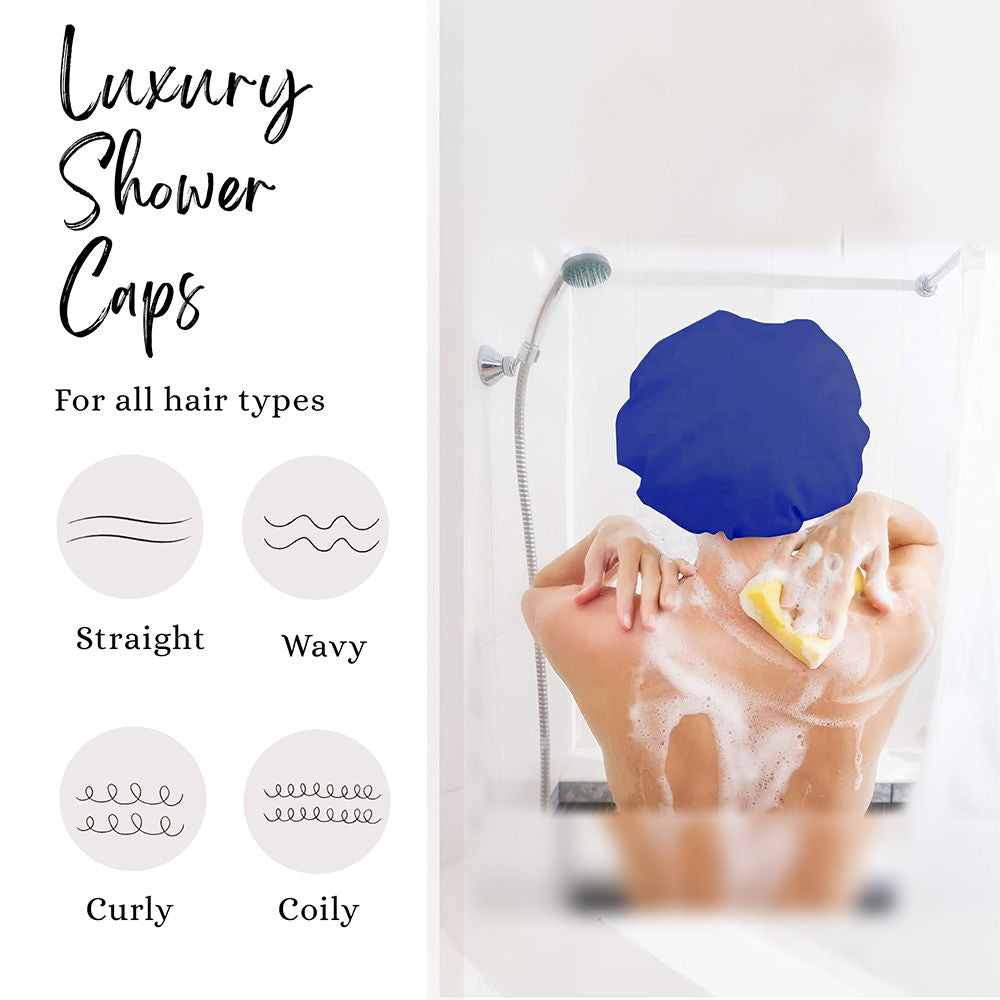 BodyHerbals Reusable Shower Caps For Women & Men 100% Water Proof, Blue And Pink