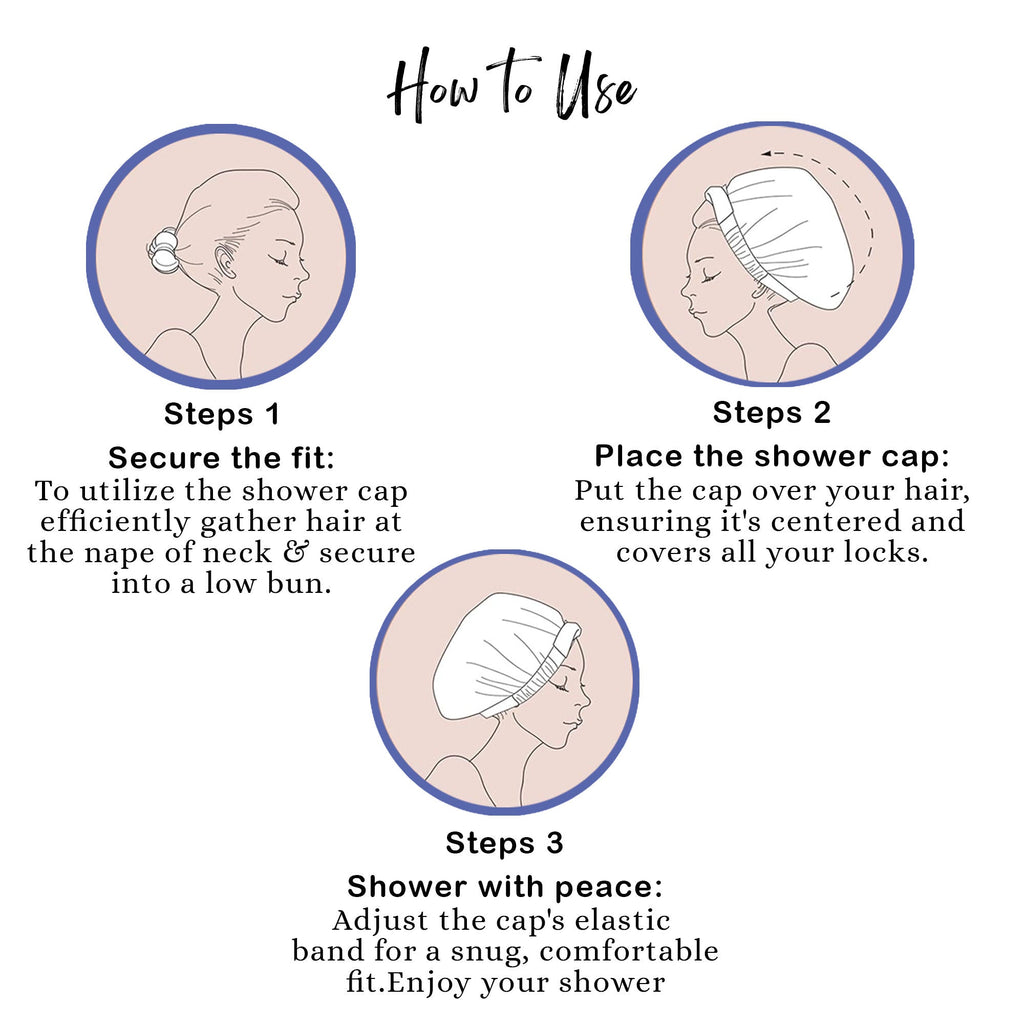 BodyHerbals Reusable Shower Caps For Women & Men 100% Water Proof, Blue And Pink