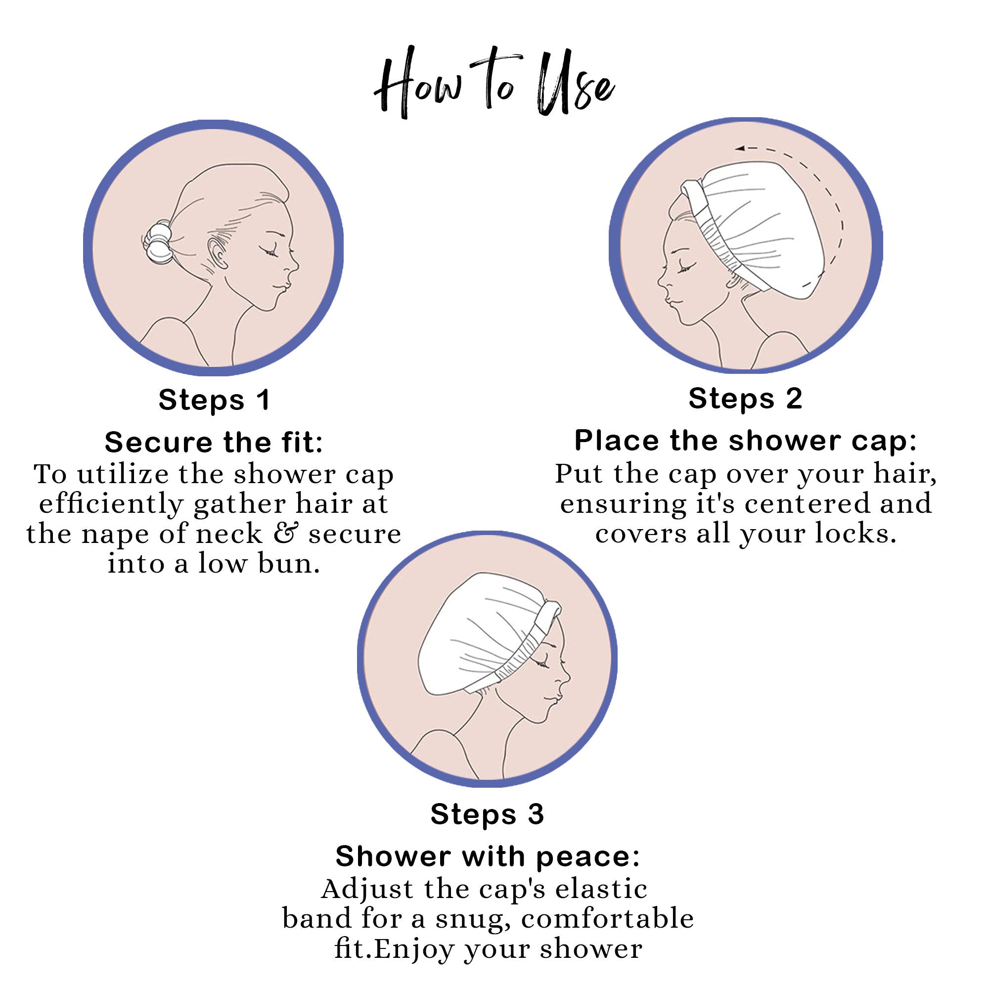 BodyHerbals Reusable Shower Caps For Women & Men 100% Water Proof, Blue And Pink