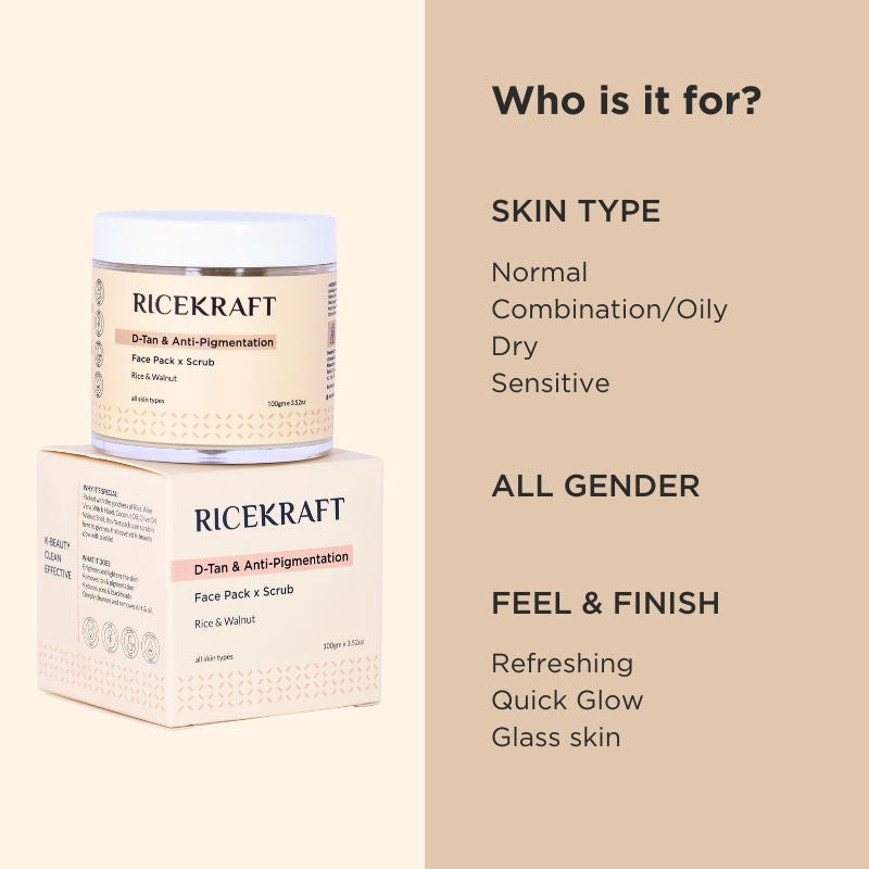 Ricekraft De Tan Face Pack Scrub With Rice, Walnut For Glowing Skin
