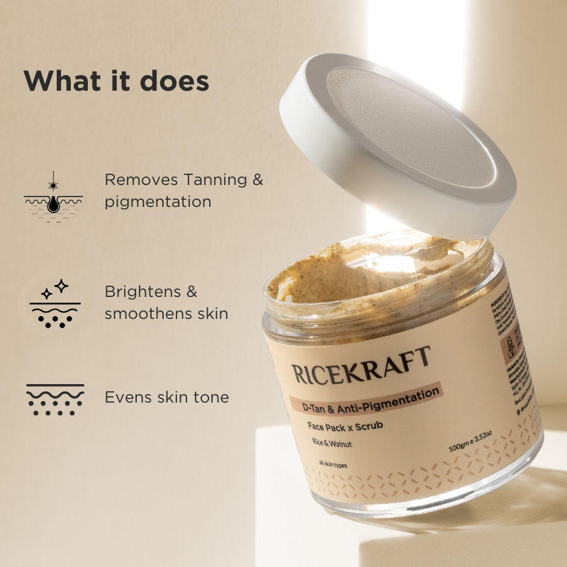 Ricekraft De Tan Face Pack Scrub With Rice, Walnut For Glowing Skin
