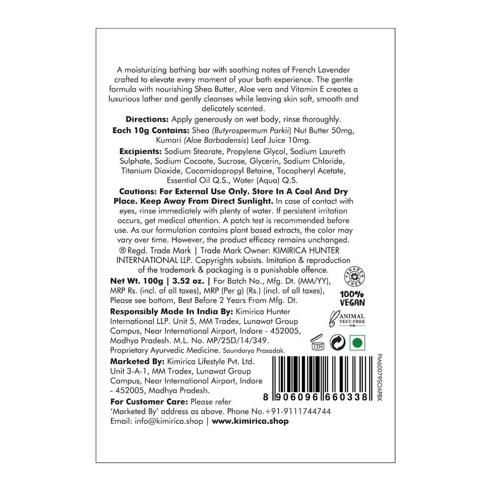 Kimirica The French Note Lavender Bathing Soap, Handmade With Shea Butter, Aloe Vera & Vitamin E