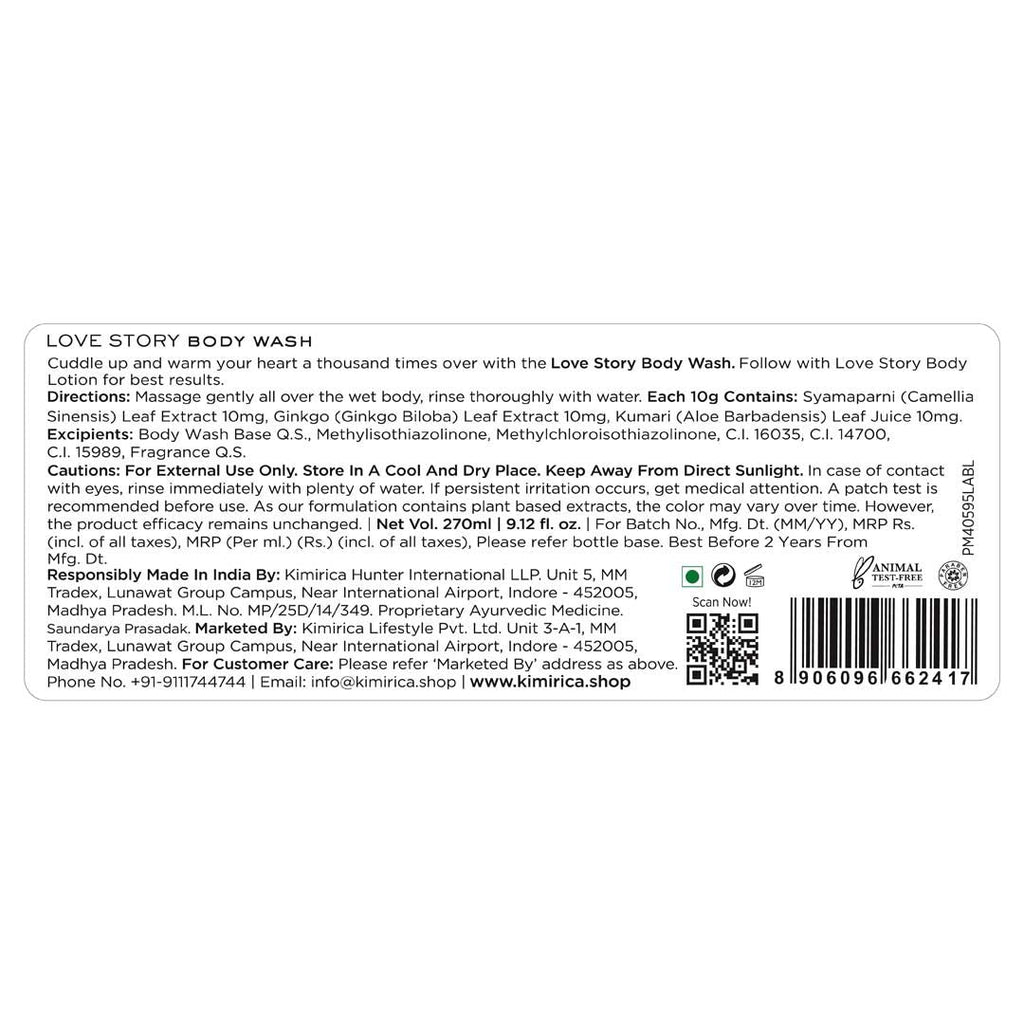 Kimirica Love Story Luxury Scented Body Wash For Soft And Supple Skin, 100% Vegan & Paraben Free