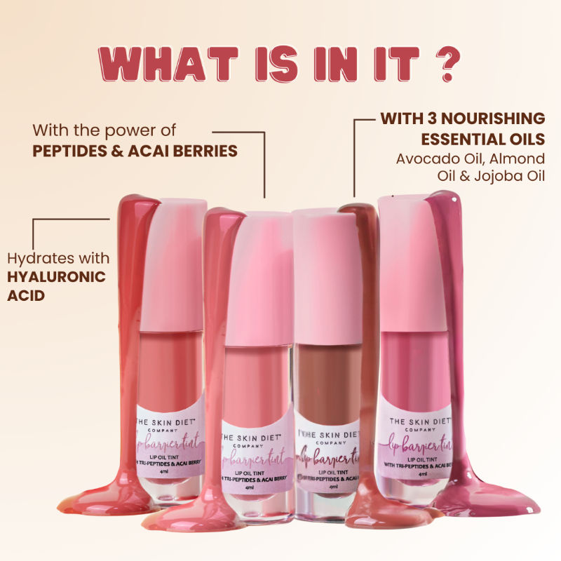 The Skin Diet Company Lip Barrier Tint High Shine Gloss Oil For Dry & Pigmented Lips - Pink Affair