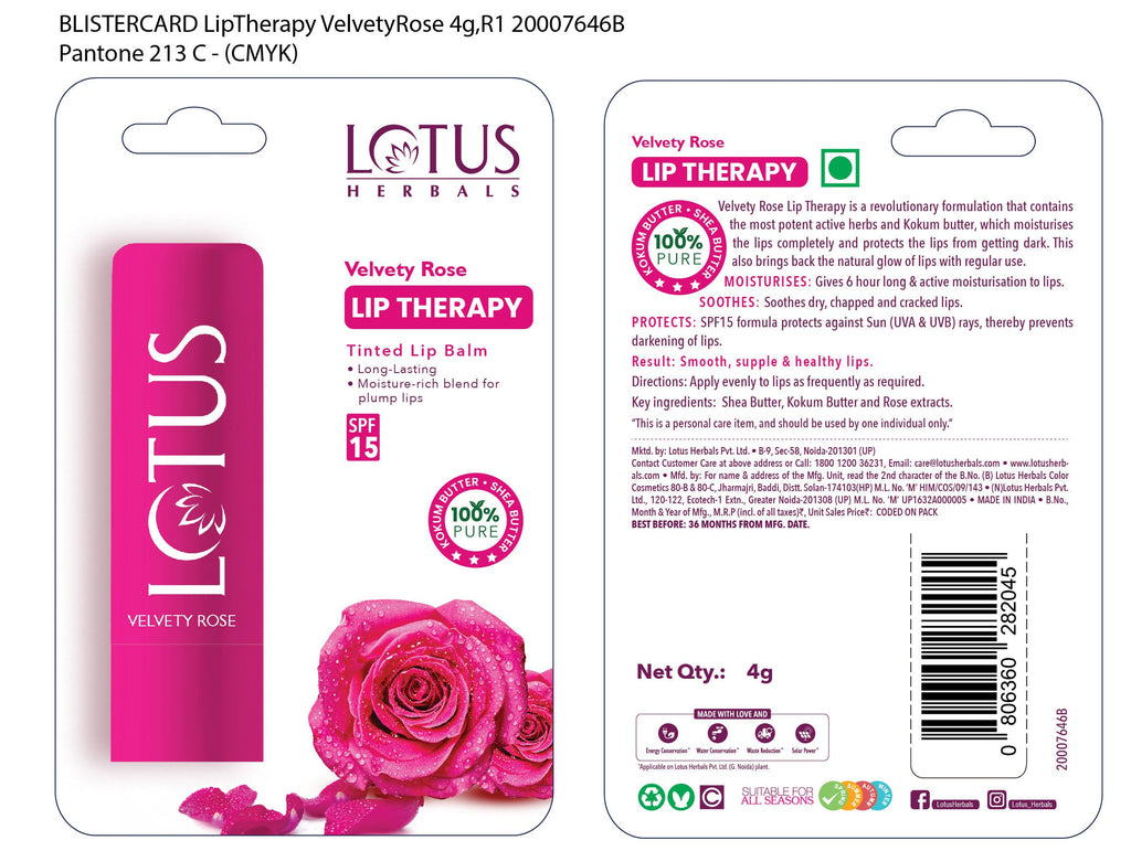 Lotus Herbals Velvety Rose Lip Tinted Therapy SPF 15