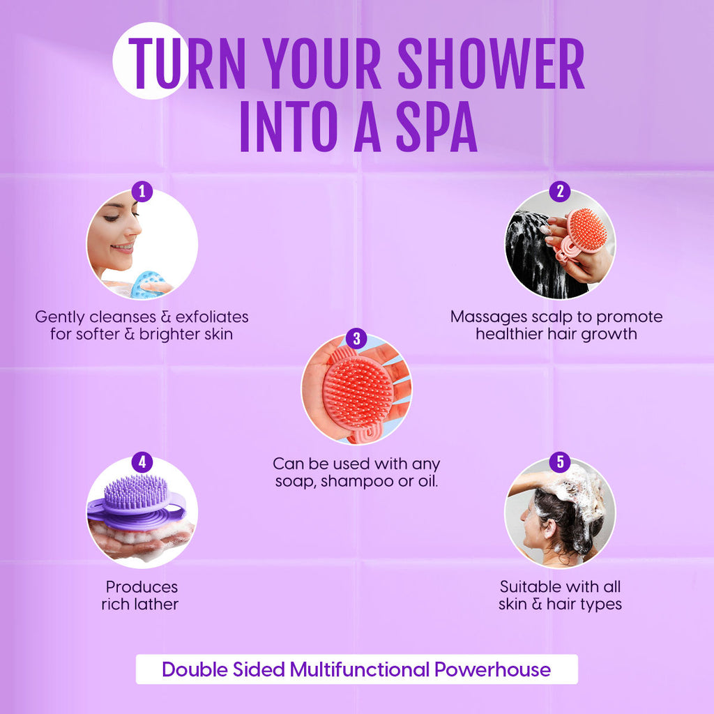 Matra 2 in 1 Bath and Shampoo Brush Double Sided Silicone Body Scrubber Scalp Massager Exfoliator