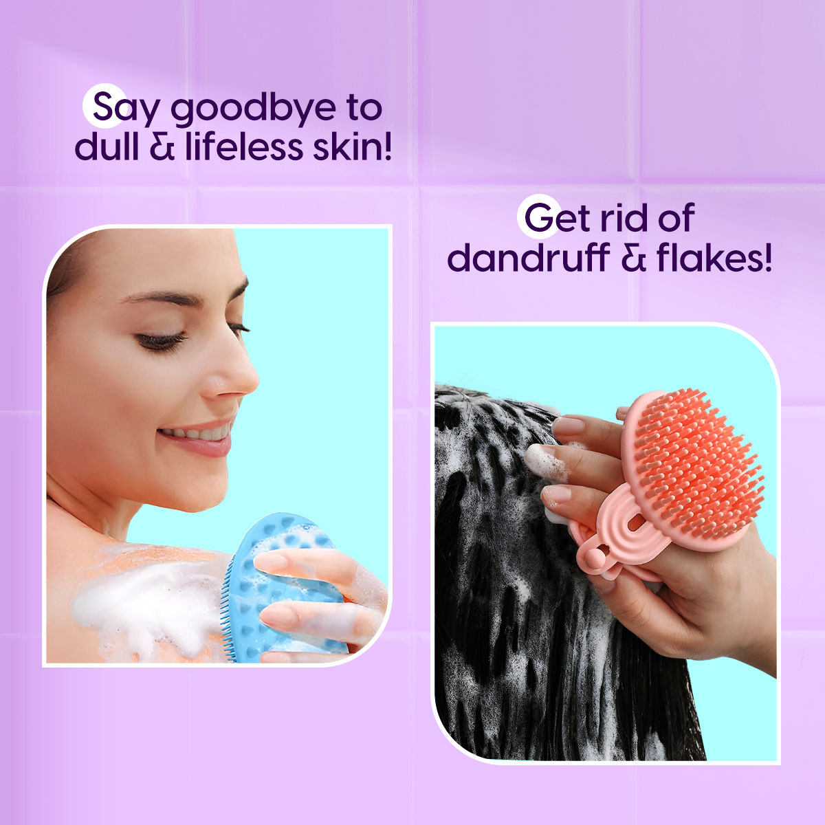 Matra 2 in 1 Bath and Shampoo Brush Double Sided Silicone Body Scrubber Scalp Massager Exfoliator