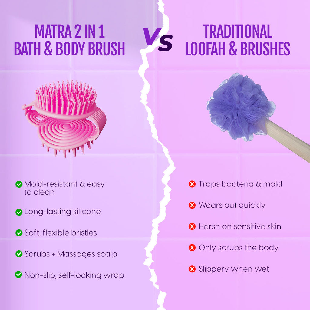 Matra 2 in 1 Bath and Shampoo Brush Double Sided Silicone Body Scrubber Scalp Massager Exfoliator