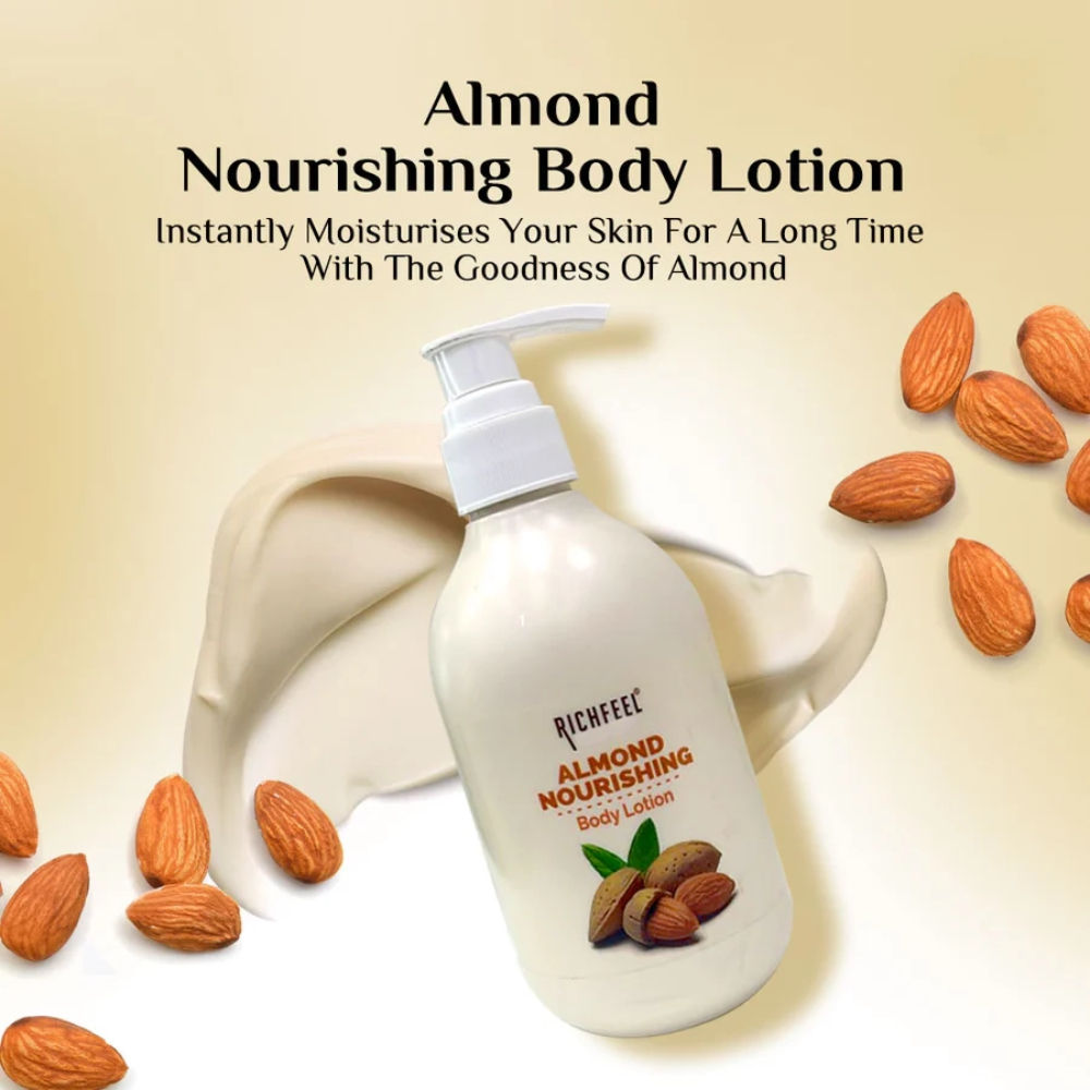 Richfeel Almond Body Lotion with 2X Almond Oil for Deep Moisturization & Smooth, Healthy Skin