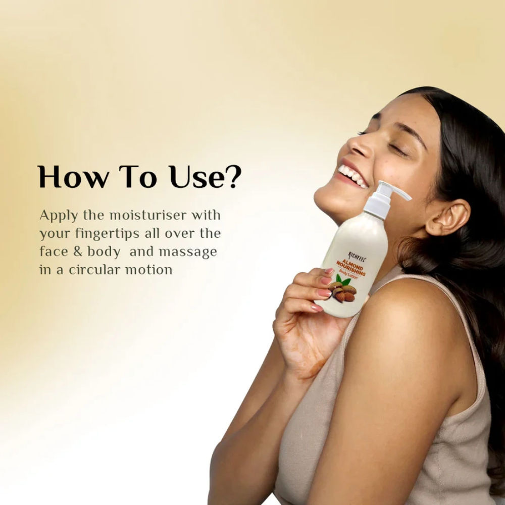 Richfeel Almond Body Lotion with 2X Almond Oil for Deep Moisturization & Smooth, Healthy Skin