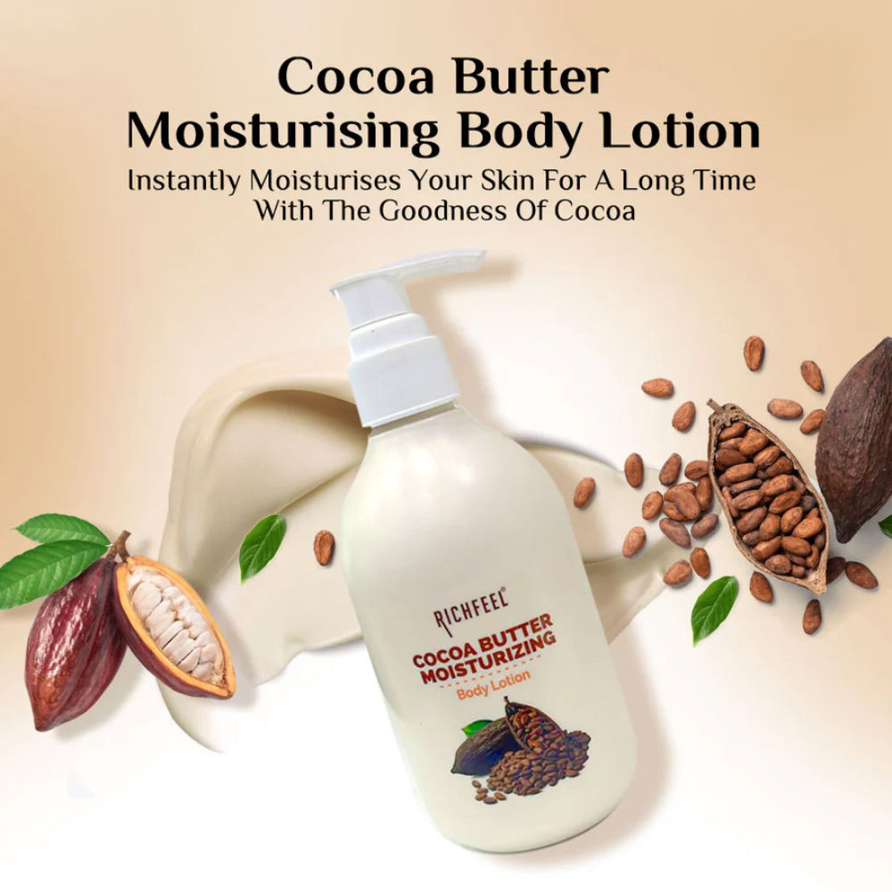 Richfeel Cocoa Butter Lotion - 48hr Moisturizing with 100% Cocoa & Shea Butter for Restored Glow