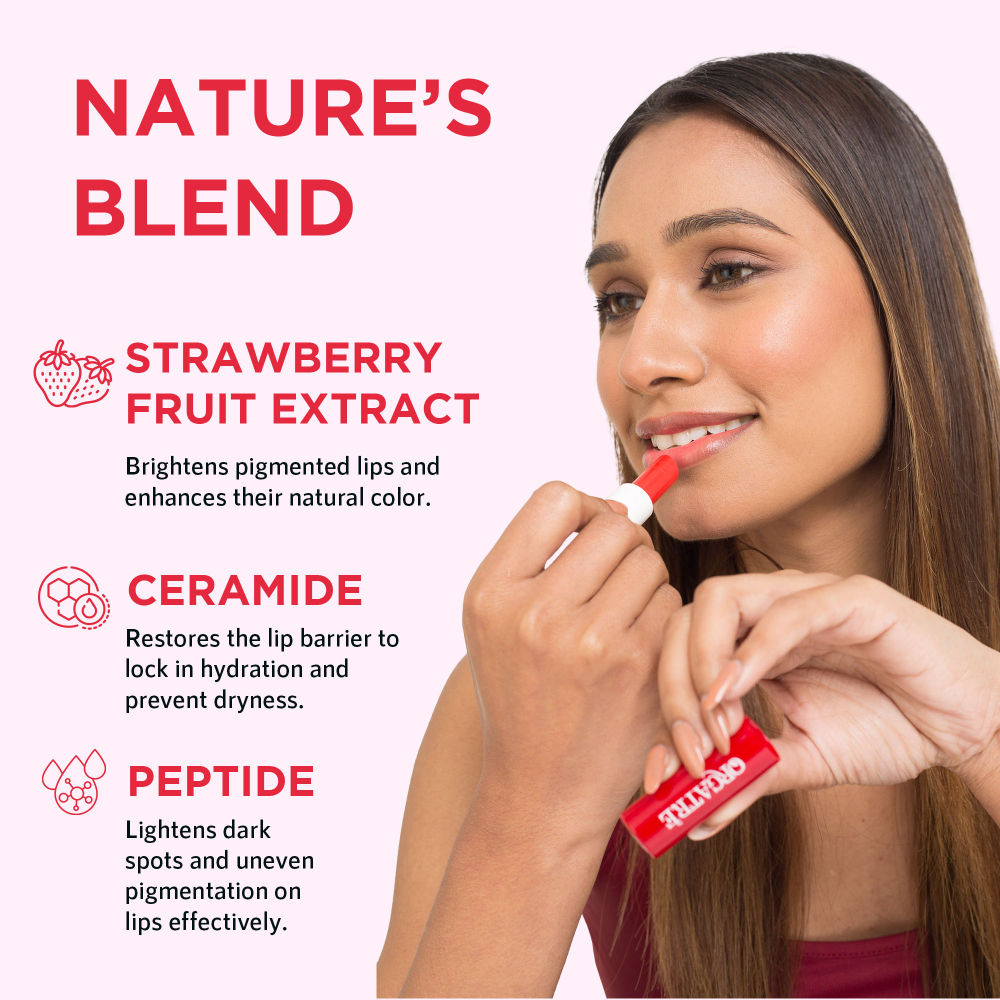 Orgatre Strawberry Lip Balm With Spf30, Ceramide & Peptide For Dark, Pigmented, Dry & Chapped Lips