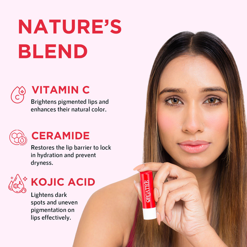 Orgatre Ceramide & Vitamin C Lightening Lip Balm With Kojic Acid & Niacinamide For Lips Brightening