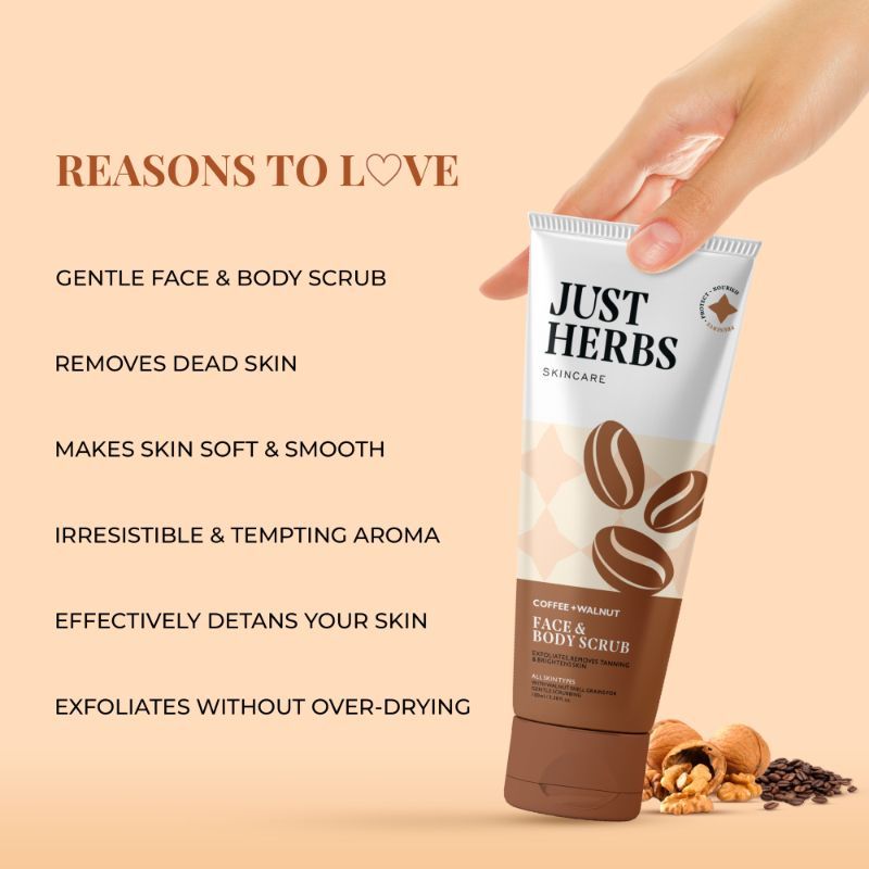 Just Herbs Coffee & Walnut Exfoliating Detan Scrub For Face And Body