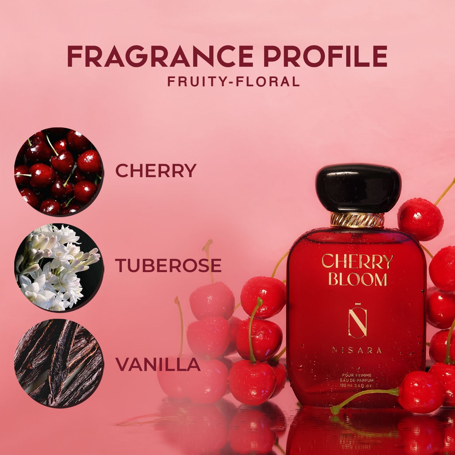 NISARA Cherry Bloom -Perfume For Women,Eau De Parfum,Long Lasting Fruity Floral Fragrance