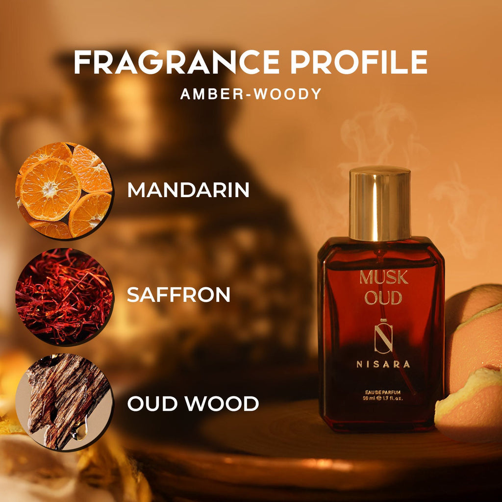 NISARA Musk Oud - Unisex Perfume For Men & Women,Eau De Parfum,Lasting Amber & Woody Fragrance