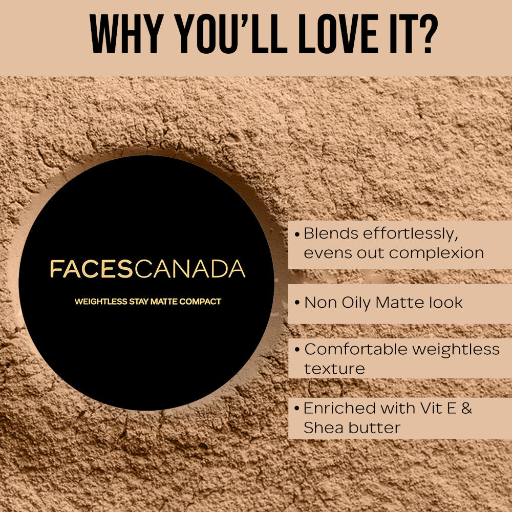 Faces Canada Weightless Stay Matte Compact SPF-20 Vitamin E & Shea Butter