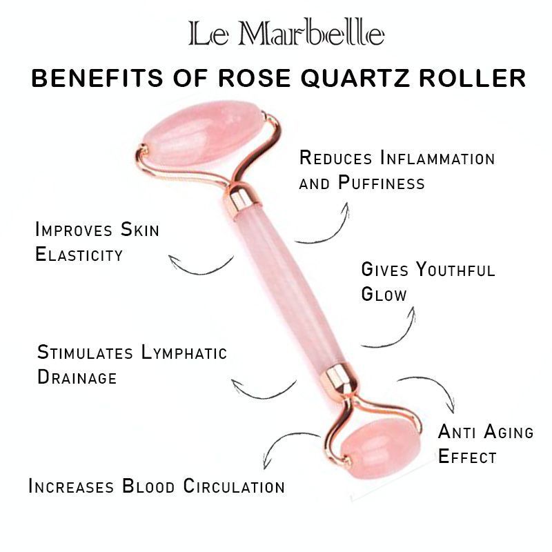 Le Marbelle Rose Quartz Roller Face Massager Face Roller For Face, Neck Glow & Skin Brightening
