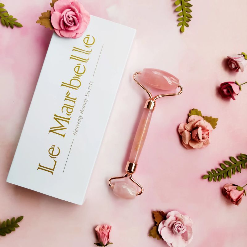 Le Marbelle Rose Quartz Roller Face Massager Face Roller For Face, Neck Glow & Skin Brightening