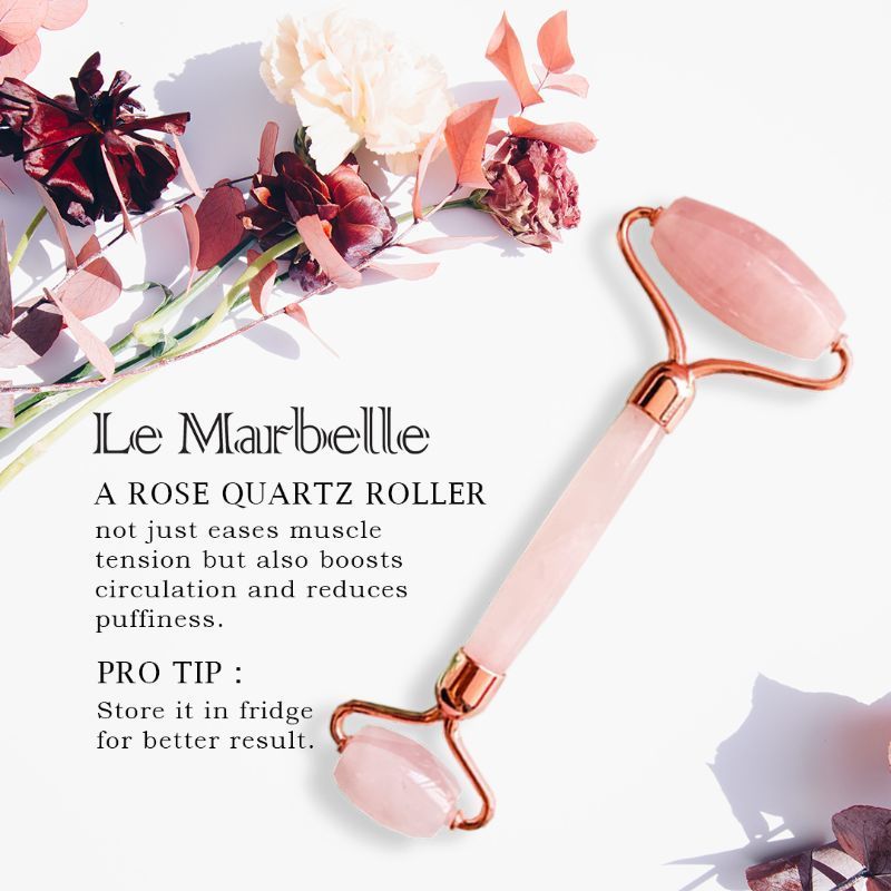 Le Marbelle Rose Quartz Roller Face Massager Face Roller For Face, Neck Glow & Skin Brightening