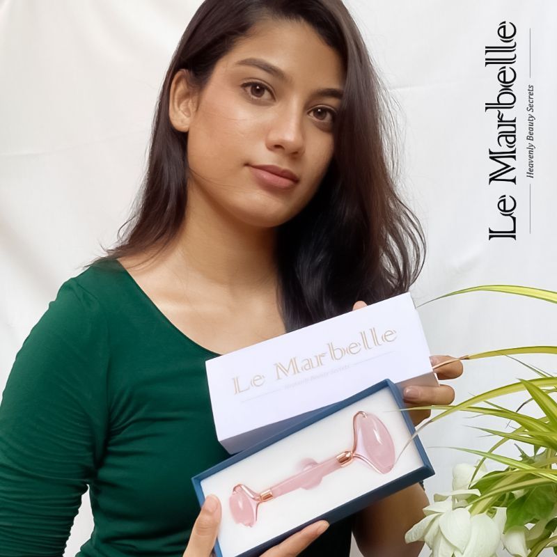 Le Marbelle Rose Quartz Roller Face Massager Face Roller For Face, Neck Glow & Skin Brightening