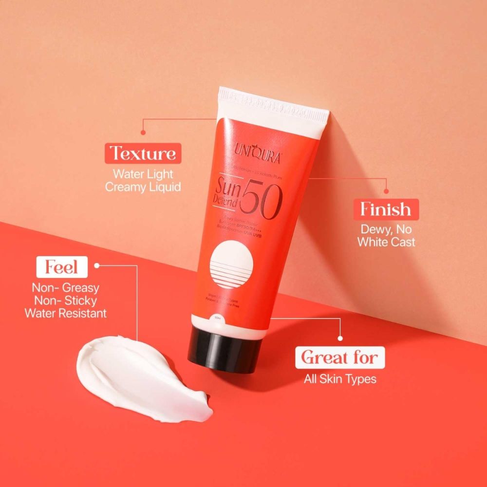 Uniqura SPF 50 PA+++ Sunscreen with 2% Niacinamide & Hyaluronic Acid | No White Cast for Men & Women