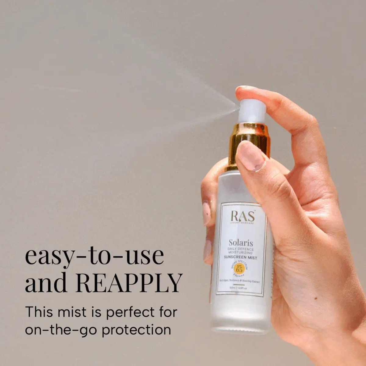 RAS Luxury Oils Solaris Daily Defence Moisturizing Sunscreen SPF 65 PA++++ Mist