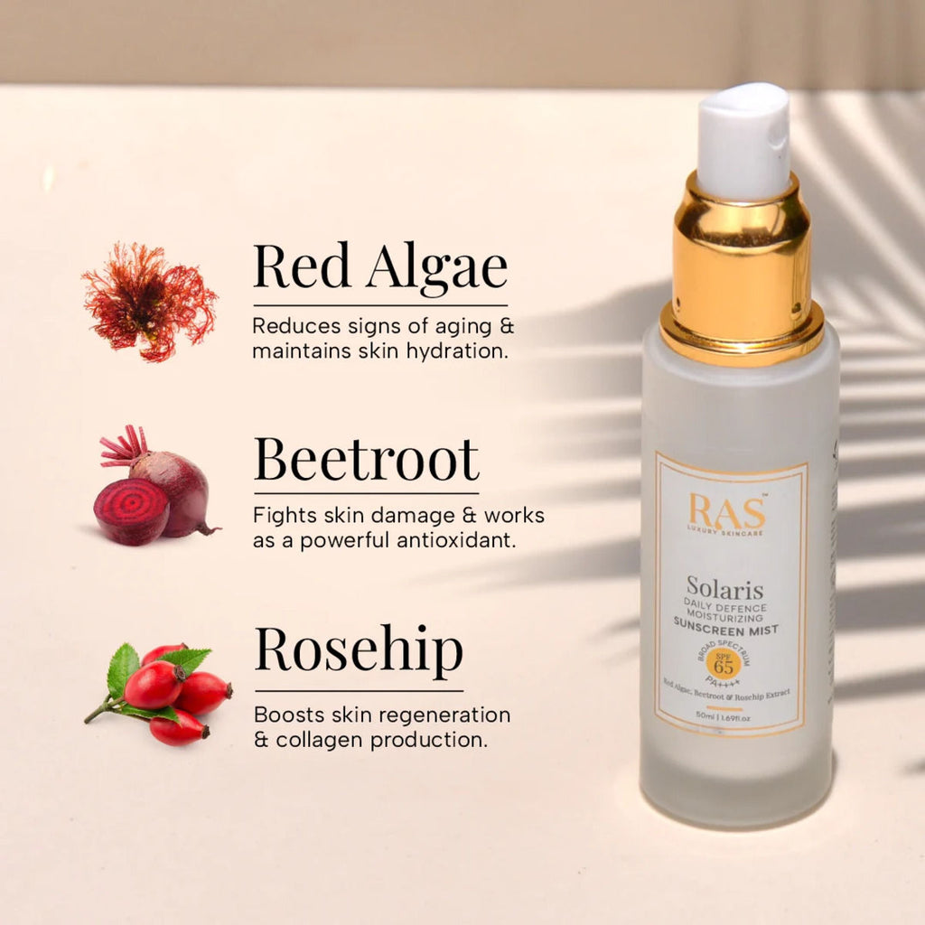 RAS Luxury Oils Solaris Daily Defence Moisturizing Sunscreen SPF 65 PA++++ Mist