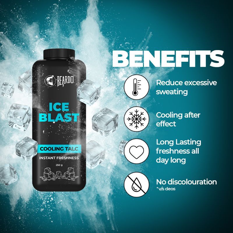 Beardo Ice Blast Cooling Talc Menthol talcum powder for men INSTANT ICY cool freshness