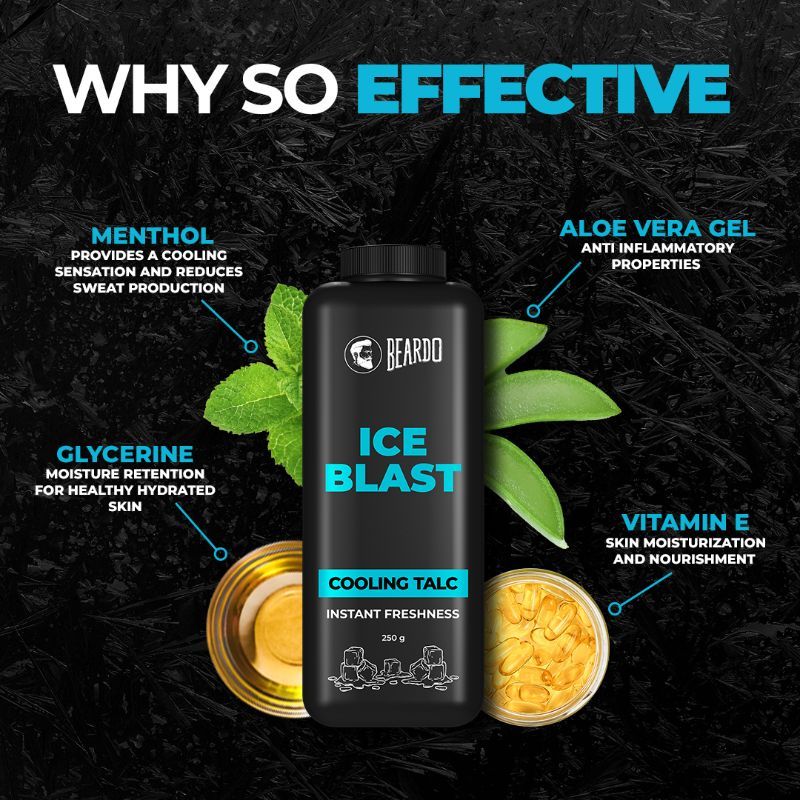 Beardo Ice Blast Cooling Talc Menthol talcum powder for men INSTANT ICY cool freshness