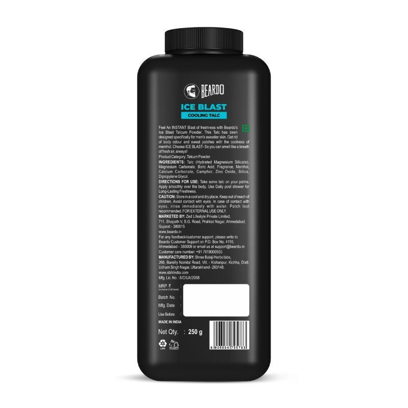 Beardo Ice Blast Cooling Talc Menthol talcum powder for men INSTANT ICY cool freshness