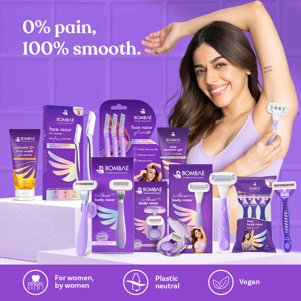 Bombae Rollplay Glow Sensitive Body Razor For Women-2X Smoother Bikini & Underarm Hair Removal Razor