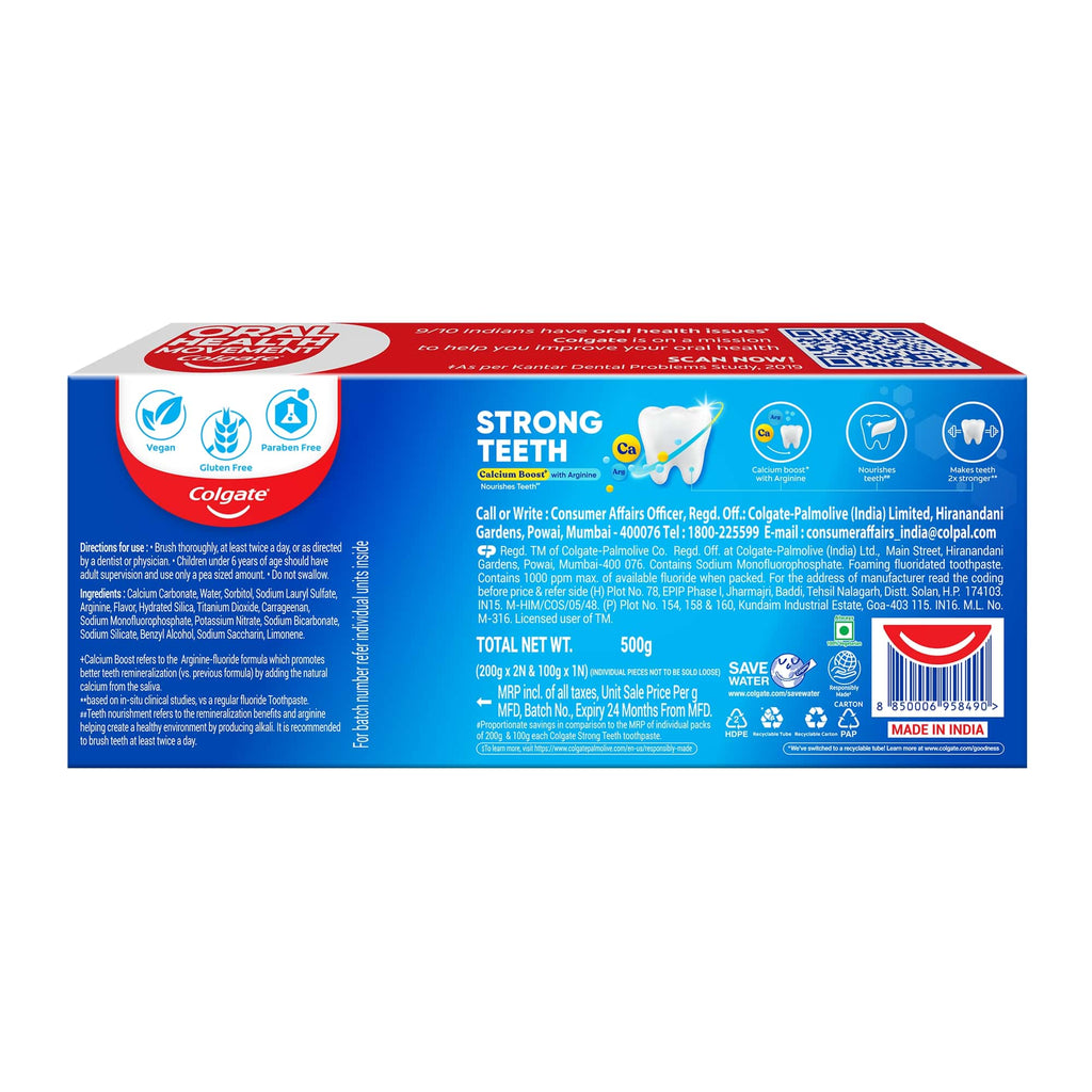 Colgate Strong Teeth Cavity Protection Toothpaste with Calcium Boost (Saver Pack)