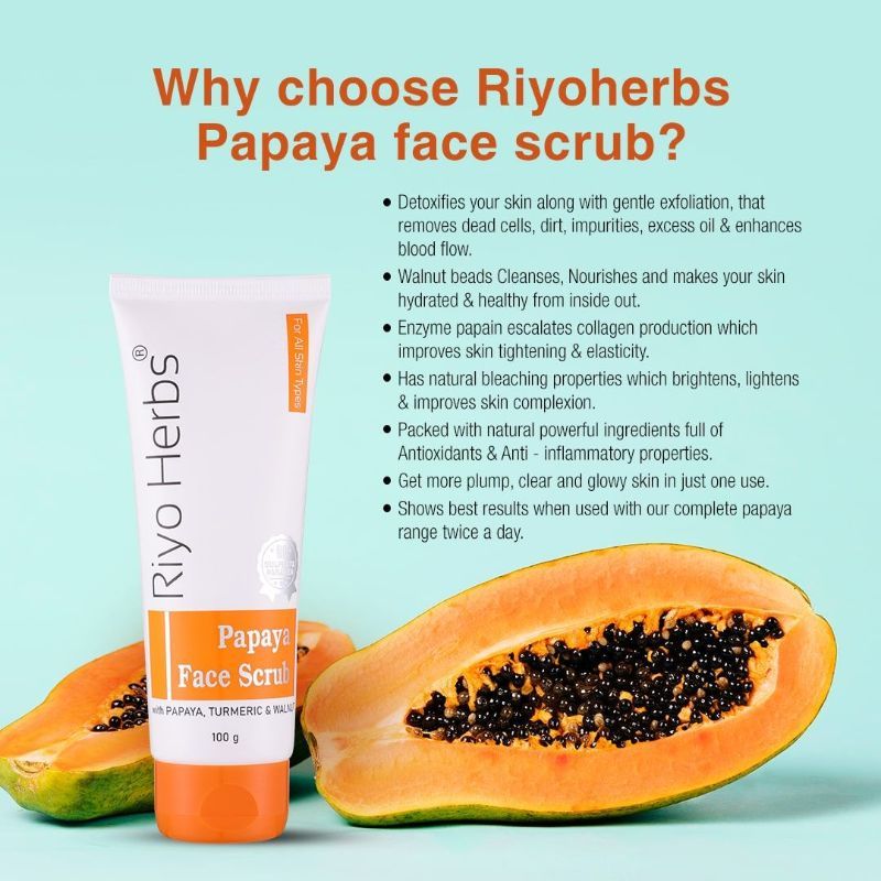 Riyo Herbs Papaya Face Scrub Removes Dead Cells, Dirt & Excess Oil