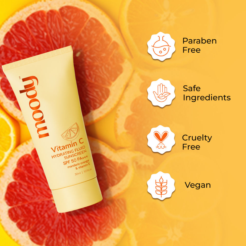 Moody Vitamin C Sunscreen With SPF 50 PA+++ For Dull Hyperpigmented Skin, Lightweight No Whitecast